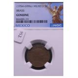 1954 NGC GENUINE MEXICO 5 CENTS