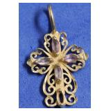 14K GOLD AMETHYST CROSS   1.72GRAMS