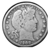 1908 S BARBER HALF DOLLAR VG