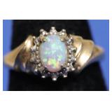 10K GOLD OPAL DIAMOND RING SZ 6   1.38 GRAMS