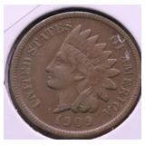 1909 S INDIAN HEAD CENT VF PQ