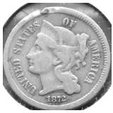 1872 THREE CENT PIECE VF