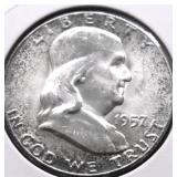 1957 GEM BU FRANKLIN HALF DOLLAR