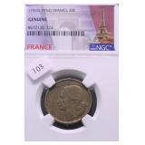 1954 NGC GENUINE FRANCE 20 FRANCS
