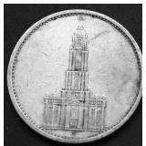1935 NAZI GERMANY SILVER 5 MARKS XF POSTDAM CHURCH