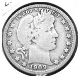 1909 D BARBER QUARTER F