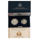 PROOF COLUMBUS SILVER DOLLAR & HALF W BOX PAPERS