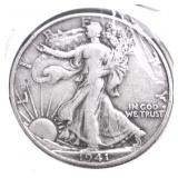 1941 D WALKING HALF DOLLAR VF