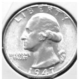 1947 GEM BU WASHINGTON QUARTER