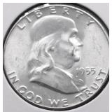 1955 GEM BU FBL FRANKLIN HALF DOLLAR