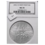 2002 W NGC MS70 WEST POINT SILVER DOLLAR