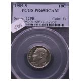 1989 S PCGS PF69DC ROOSEVELT DIME