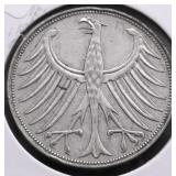 1970 GERMAN EMPIRE SILVER 5 MARKS AU