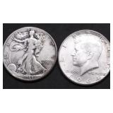 TWO SILVER HALF DOLLARS