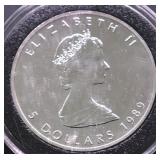 1989 CANADA MAPLE LEAF GEM 1 OZ .9999 SILVER ROUND