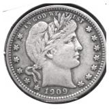 1909 D BARBER QUARTER VF