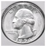 1954 S CHOICE BU WASHINGTON QUARTER