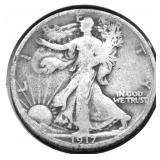 1917 D WALKING HALF DOLLAR F