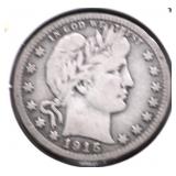 1915 D BARBER QUARTER VF