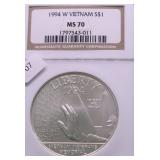 1994 W NGC MS70 VIETNAM SILVER DOLLAR