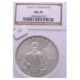 2004 P NGC MS70 EDISON SILVER DOLLAR