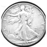 1947 D WALKING HALF DOLLAR XF