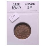 1864 TWO CENT PIECE XF