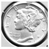 1939 CHOICE BU SPLIT BANDS MERCURY DIME