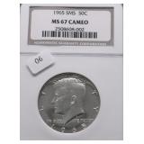 1965 NGC MS67 CAMEO SMS KENNEDY HALF DOLLAR