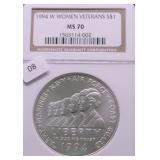 1994 W MNGC MS70  WOMEN VETERANS SILVER DOLLAR