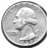 1939 D WASHINGTON QUARTER XF