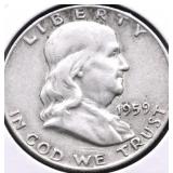 1959 D FRANKIN HALF DOLLAR XF