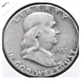 1953 S FRANKLIN HALF DOLLAR VF