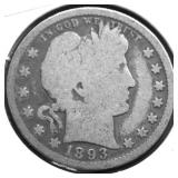 1893 BARBER QUARTER VG