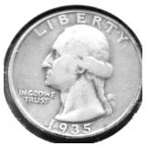 1935 S WASHINGTON QUARTER VF