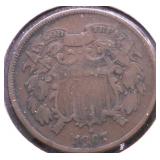 1867 TWO CENT PIECE VF