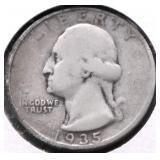 1935 S WASHINGTON QUARTER VF