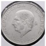 1957 MEXICO SILVER 5 PESOS AU