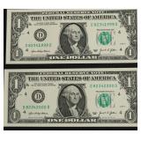 GEM BU CONSECUTIVE SERIAL # 1 $ FEDERAL RESERVE NO