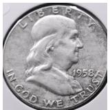 1958 FRANKLIN HALF DOLLAR AU