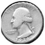 1936 D WASHINGTON QUARTER VG