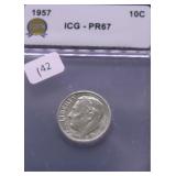 1957 ICG PF67 ROOSEVELT DIME
