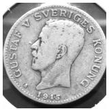 1915 SWEDEN SILVER KRONER VG