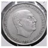 1966 SPAIN SILVER 100 PESTAS AU