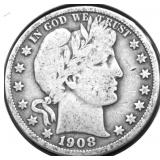 1908 O BARBER HALF DOLLAR VG