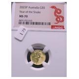 2025 P NGC MS70 AUSTRALIA GOLD 5$ 1/20 OZ .9999 GO