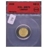 2026 ICG MS70 LIBERIA 1/1000 .9999 GOLD
