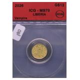 2026 ICG MS70 LIBERIA 1/1000 .9999 GOLD