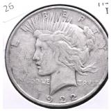 1922 D PEACE DOLLAR VF