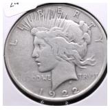 1922 S PEACE DOLLAR VF